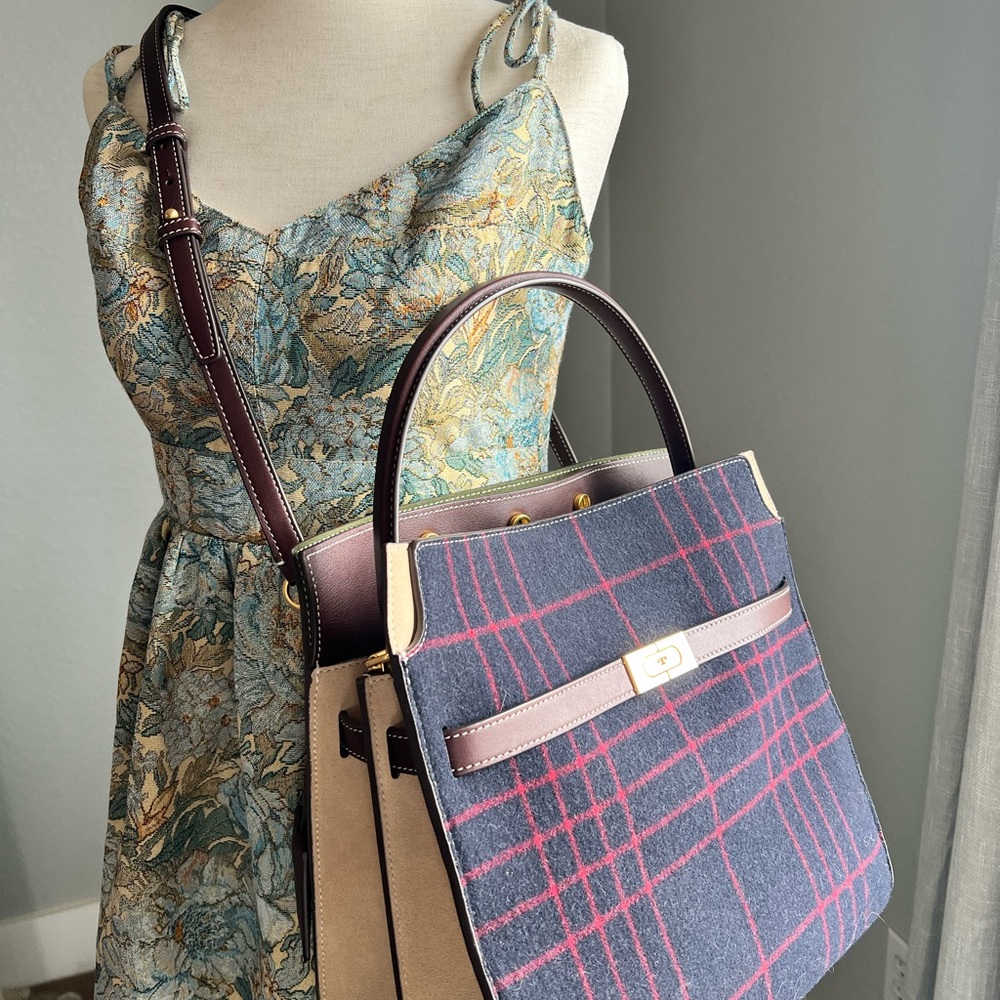 Tory Burch Lee Radziwill Double Bag Plaid Satchel